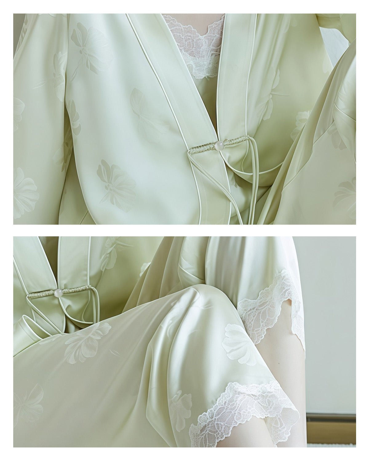 FEELITS 100% 6A Grade Mulberry Silk Pajama Set - 19mm Silk with Lace Design - Camisole & Long Pants with Elegant Print - Comfortable & Relaxed Loungewear Set - FEELITS