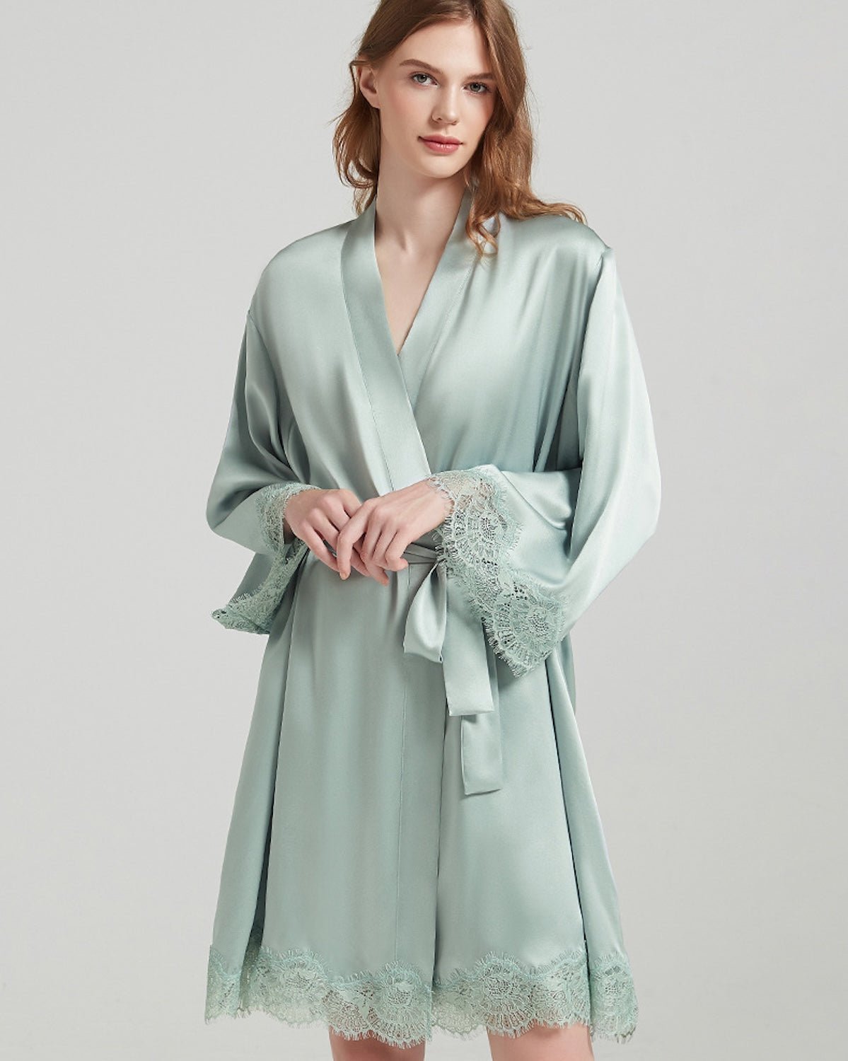 FEELITS 100% 6A+ Mulberry Silk Lace Slip Dress & Robe Set with Lace Trim – Luxury Bridal, Honeymoon Sleepwear & Everyday Loungewear - FEELITS