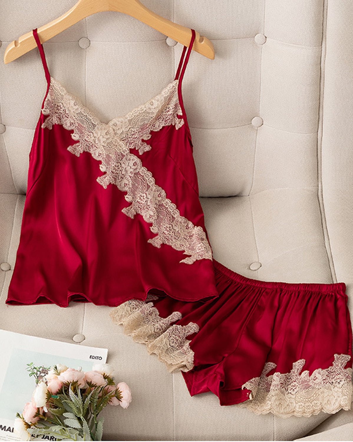 FEELITS 100% Mulberry Silk Lace Cami & Shorts Set | Elegant Bridal, Honeymoon & Everyday Loungewear - FEELITS