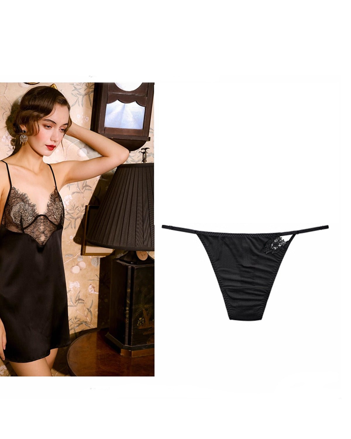 FEELITS 100% Mulberry Silk Low - Rise Thong for Women – Lace Strap Panties with Adjustable Waist, Seamless Luxury Lingerie - FEELITS
