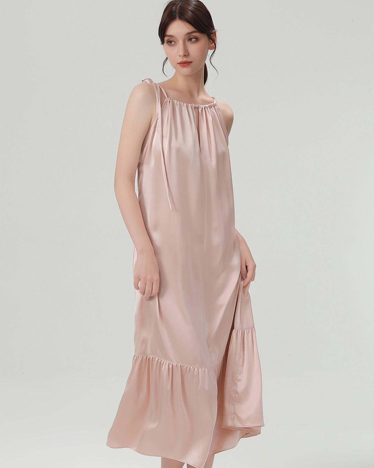 FEELITS 100% Mulberry Silk Nightgown - 19mm 6A Grade, Long Sexy Silk Slip Dress, Elegant & Comfortable for Loungewear or Casual WearA - FEELITS