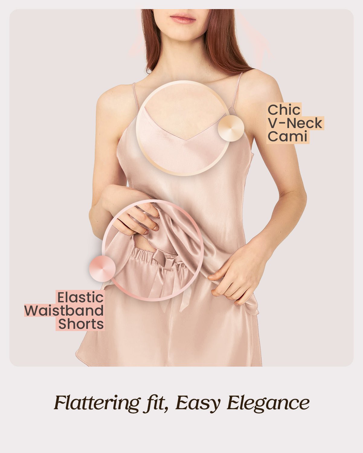 FEELITS 100% Mulberry Silk Pajamas Set for Women - 19 Momme Silk V - Neck Cami & Shorts, Adjustable Spaghetti Straps - FEELITS