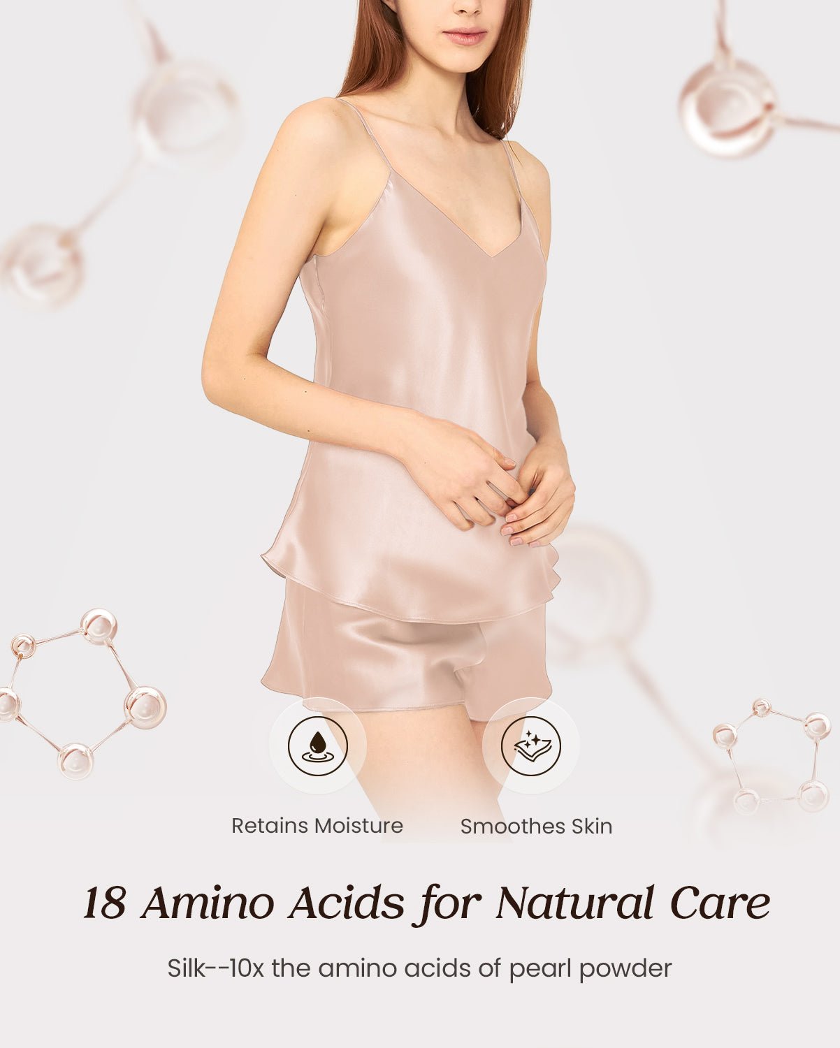 FEELITS 100% Mulberry Silk Pajamas Set for Women - 19 Momme Silk V - Neck Cami & Shorts, Adjustable Spaghetti Straps - FEELITS