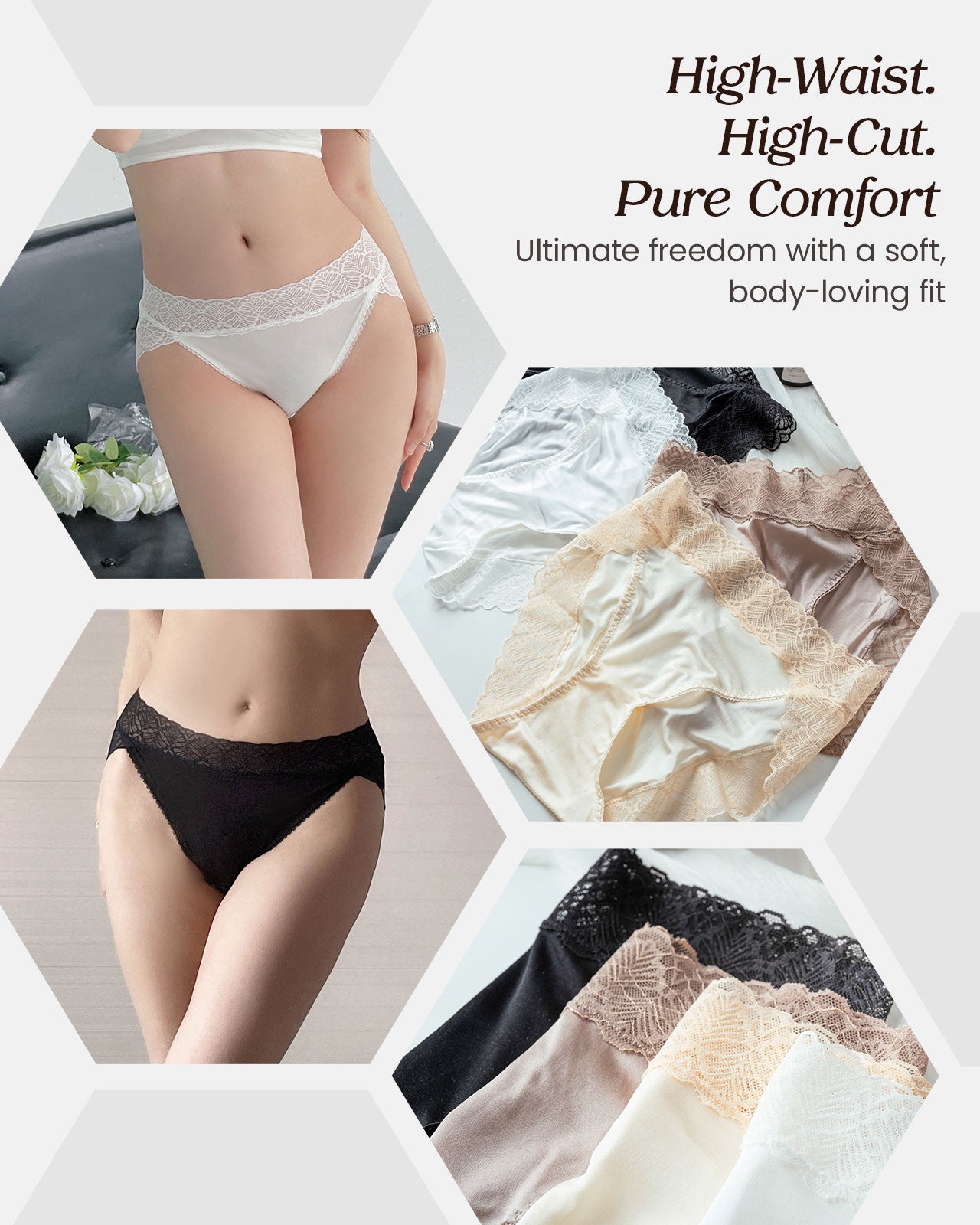 FEELITS 100% Mulberry Silk Underwear, High Rise Bikini Silk Panties, Sexy Lace Briefs for Women - FEELITS