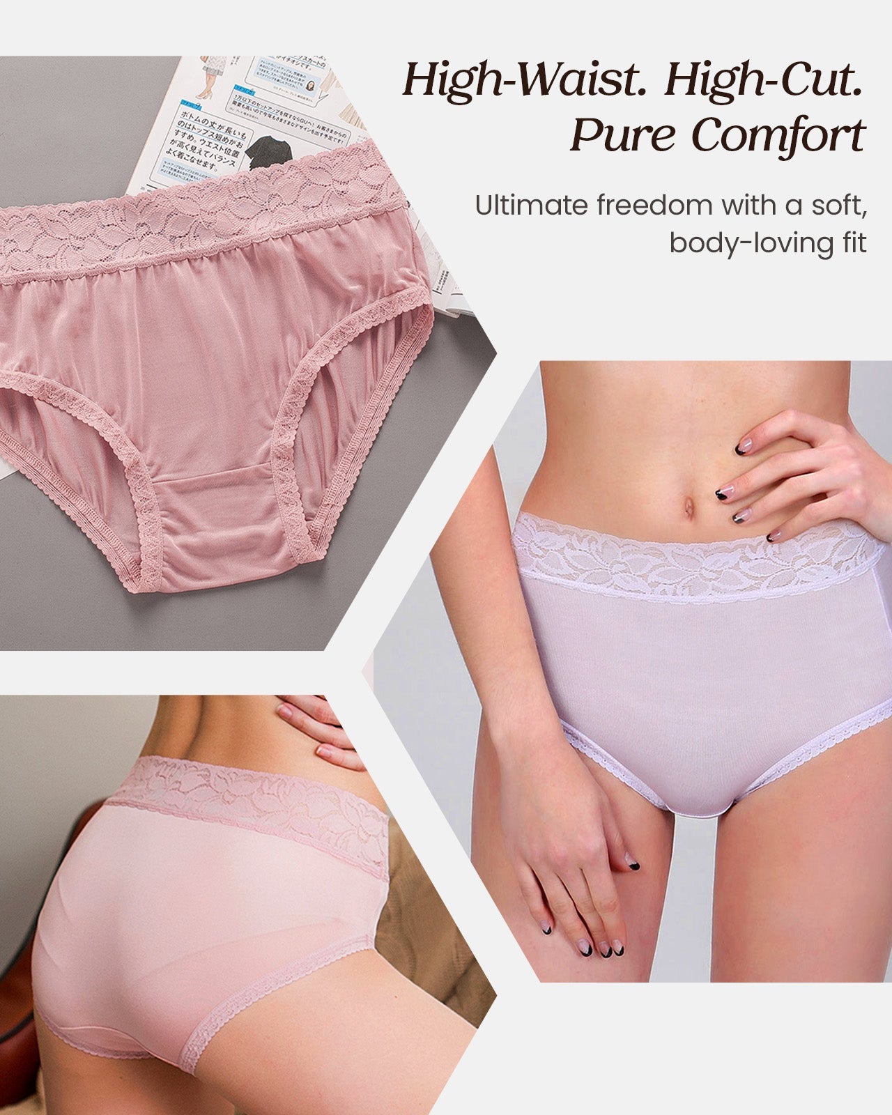 FEELITS 100% Mulberry Silk Underwear, High - Waisted Lace Briefs Silk Panties for Women, Ultra Soft, Breathable, Quick - Dry - FEELITS