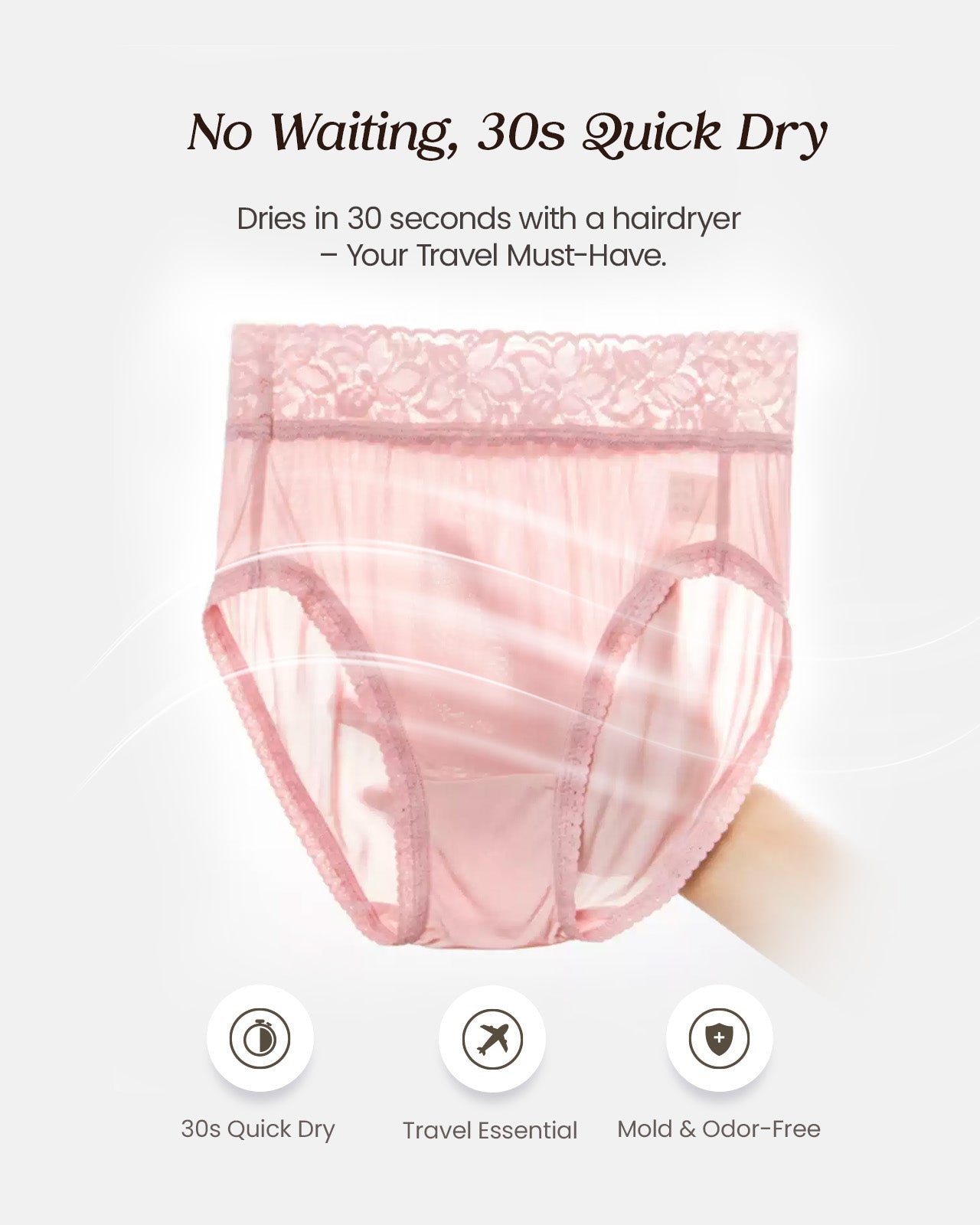 FEELITS 100% Mulberry Silk Underwear, High - Waisted Lace Briefs Silk Panties for Women, Ultra Soft, Breathable, Quick - Dry - FEELITS