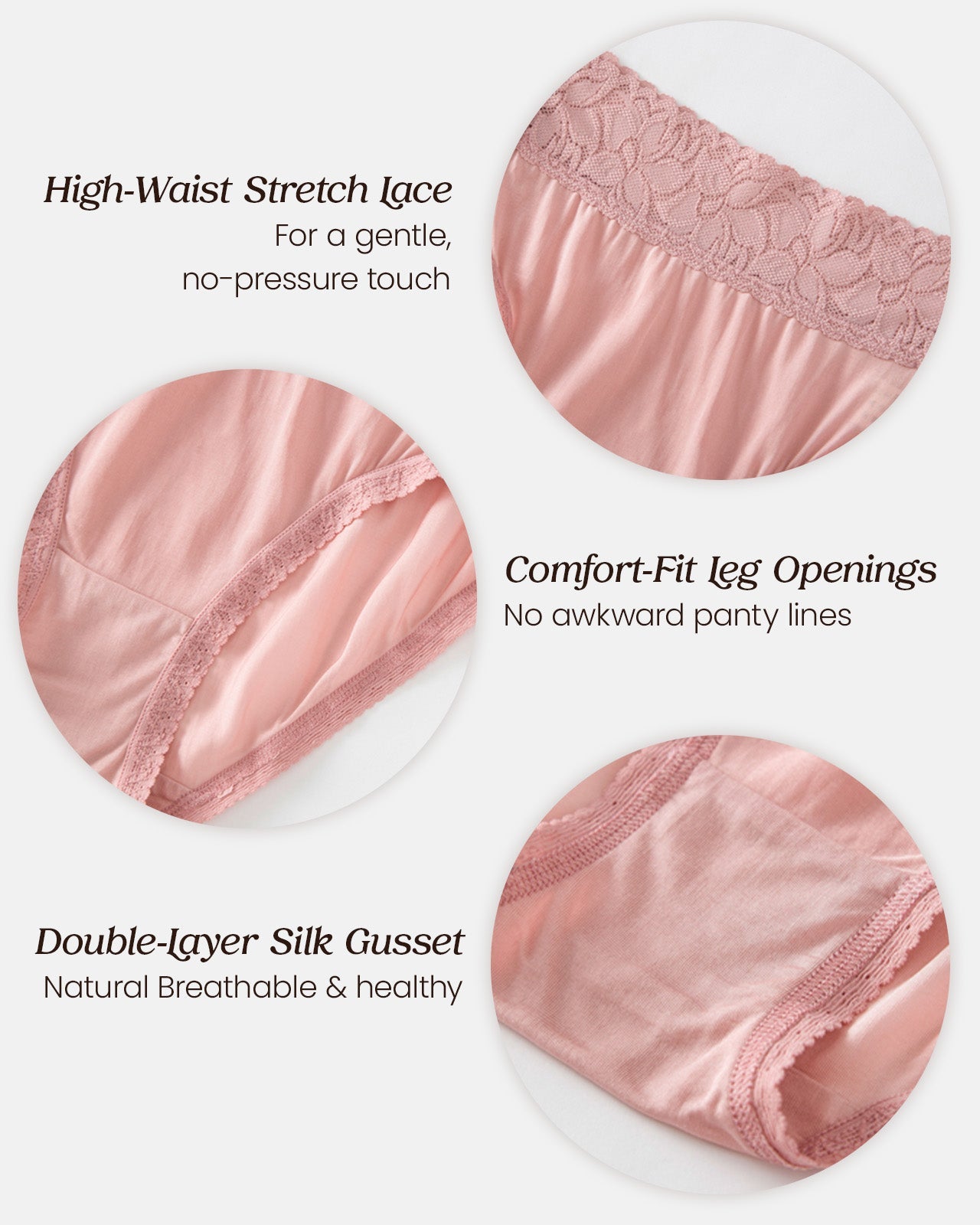 FEELITS 100% Mulberry Silk Underwear, High - Waisted Lace Briefs Silk Panties for Women, Ultra Soft, Breathable, Quick - Dry - FEELITS