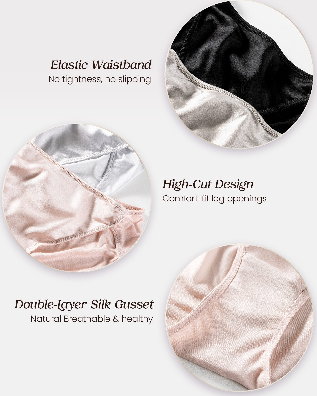 FEELITS 100% Mulberry Silk Underwear, Shiny High Cut Silk Satin Bikini Panties for Women - FEELITS