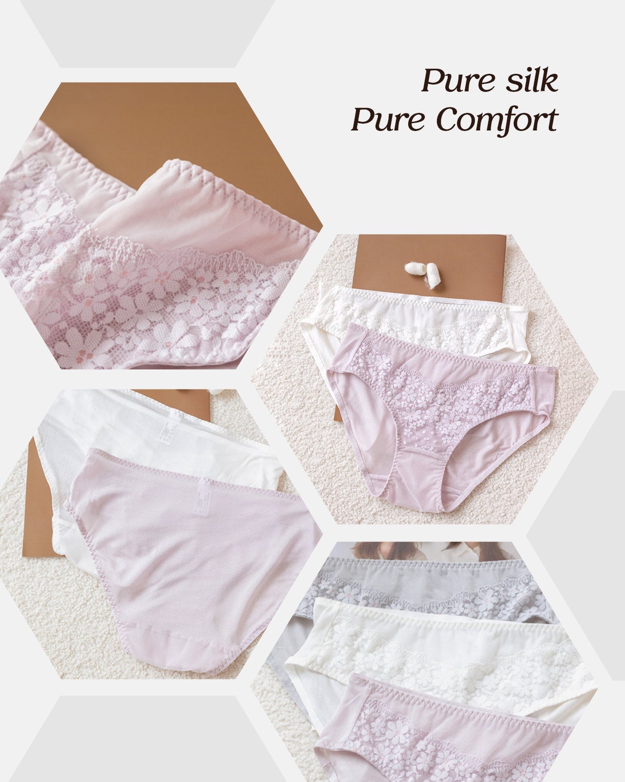 FEELITS 100% Mulberry Silk Underwear, Silk Floral Lace Hipster, Ultra Breathable Bikini Panties for Women - FEELITS