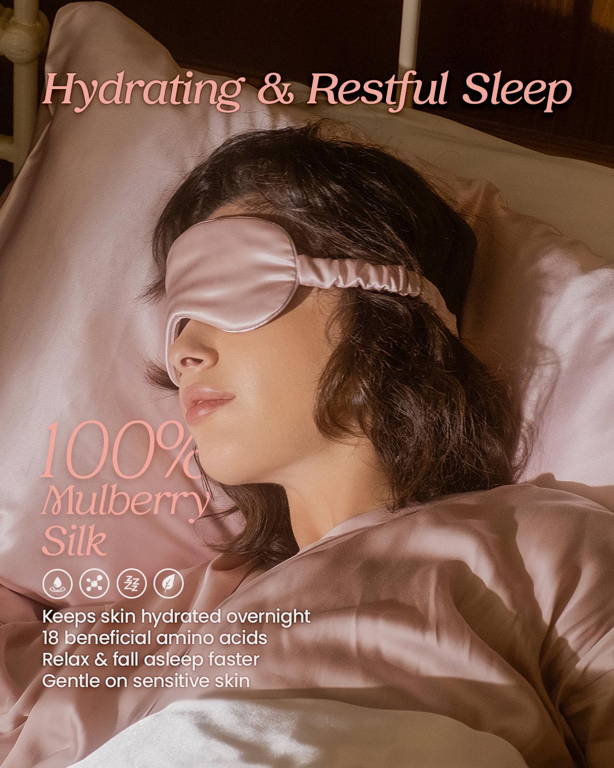 FEELITS 100% Royal Mulberry Silk. Natural Beauty Sleep Eye Mask - 22 - momme Padma Pink - FEELITS