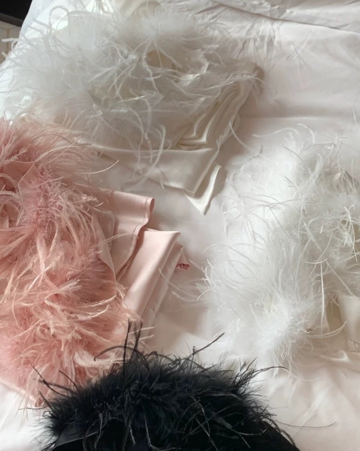 FEELITS 100% Silk Pajama Set with Detachable Ostrich Feather Trim | Bridal Party & Luxe Loungewear - FEELITS