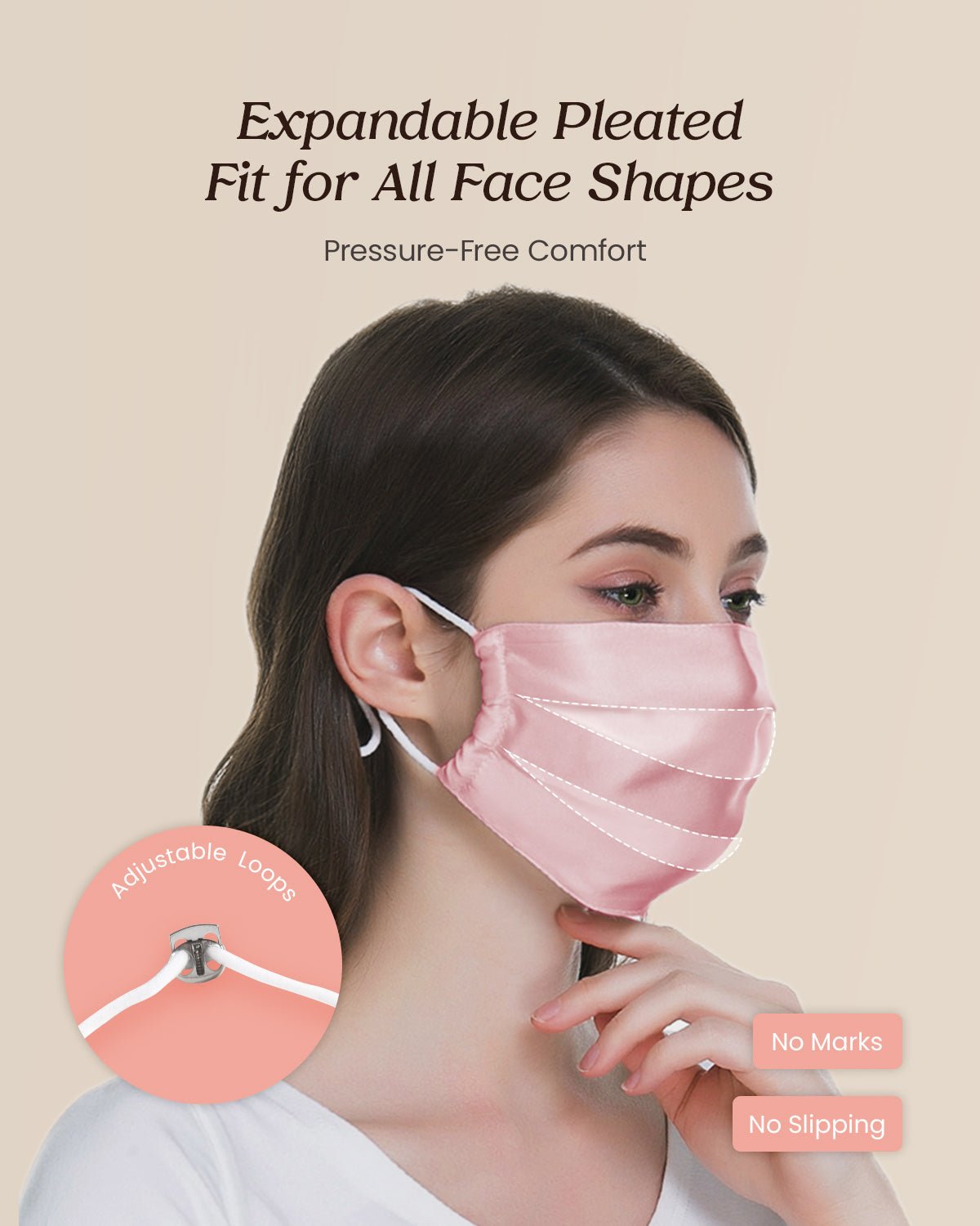 Feelits 6A Grade Mulberry Silk Face Mask, Expandable Pleated Fit Everyone - FEELITS