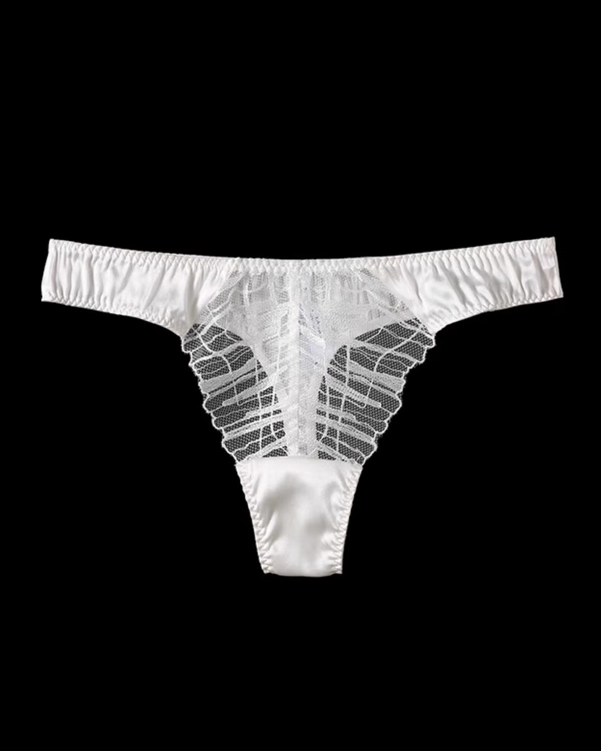 FEELITS 6A Grade Mulberry Silk Seamless Sexey Thong – Sheer Lace Elegance - FEELITS