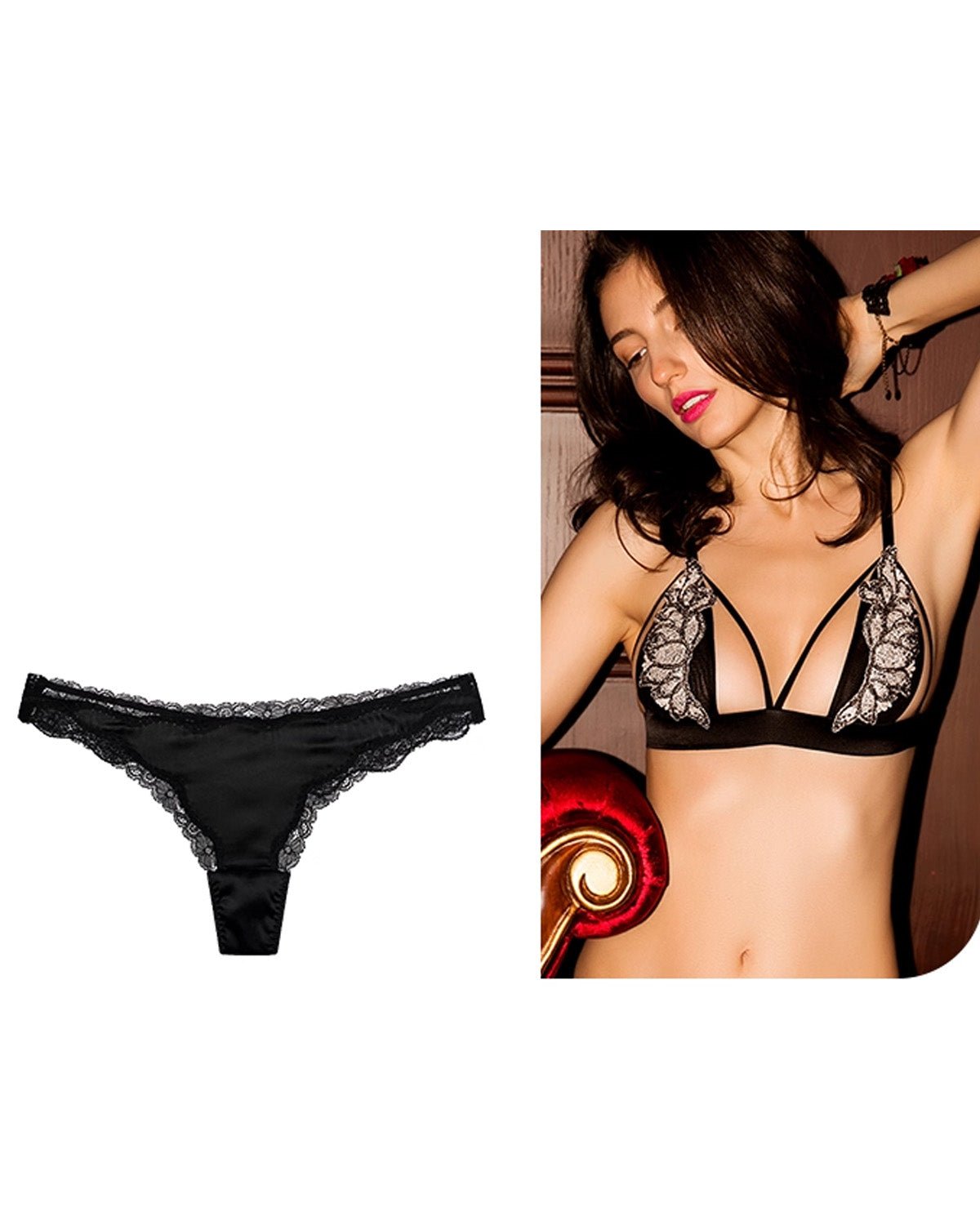 FEELITS 6A Mulberry Silk Sexy Lace Thong – Low - Rise Seamless T - Back Panties for Women - FEELITS
