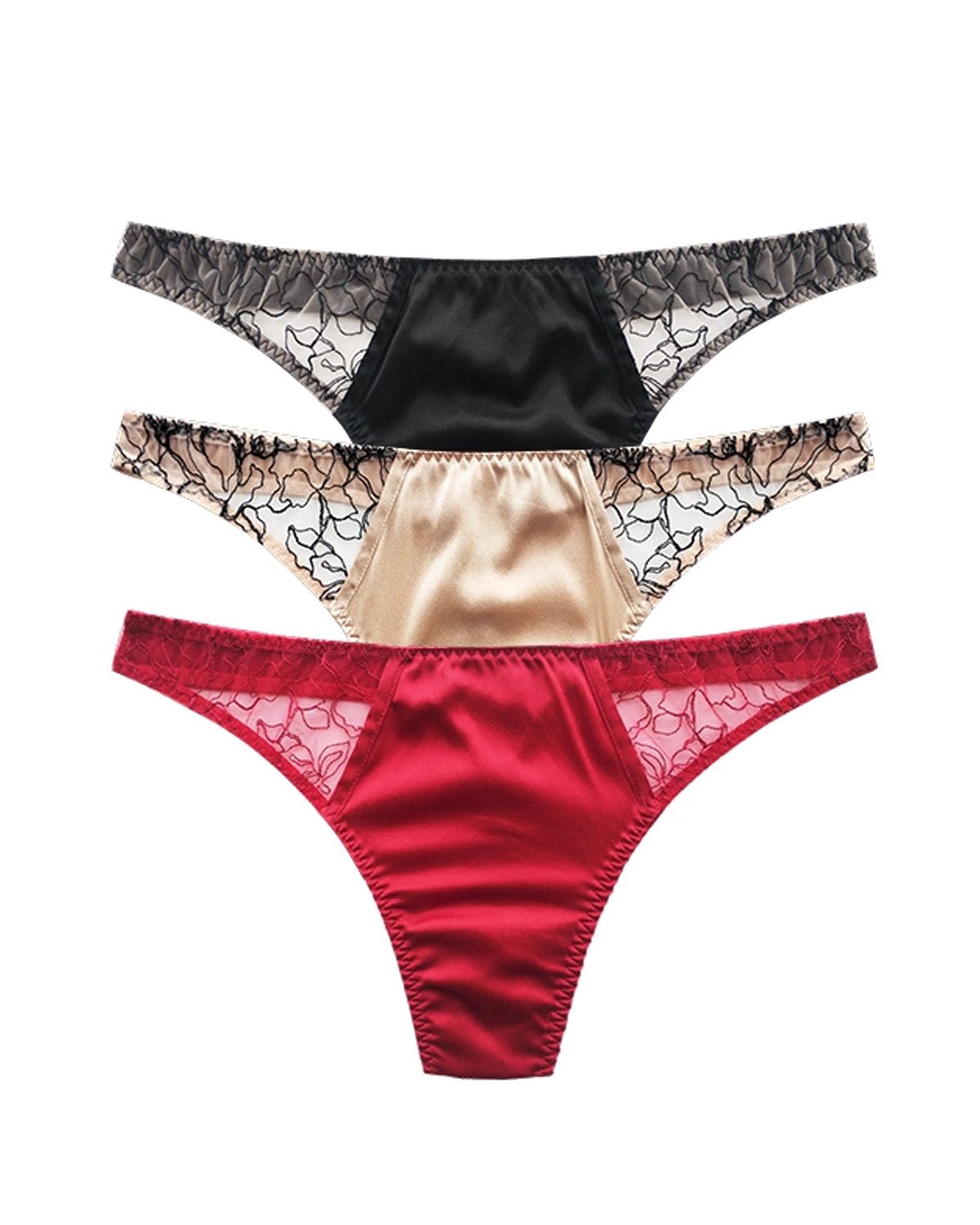 FEELITS 6A Mulberry Silk Sexy Lace Thong – Low - Rise Seamless T - Back Panties for Women - FEELITS