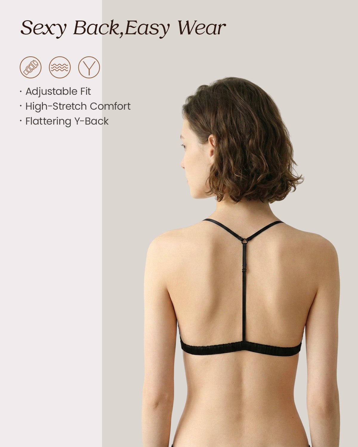 FEELITS BRA11 22 Momme Mulberry Silk Triangle Bralette – Front Closure, Wire-Free Y-Back Bra - FEELITS