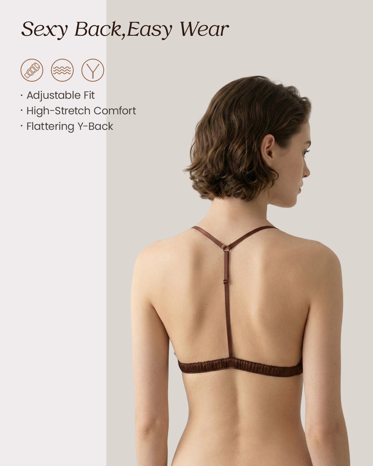 FEELITS BRA11 22 Momme Mulberry Silk Triangle Bralette – Front Closure, Wire-Free Y-Back Bra - FEELITS