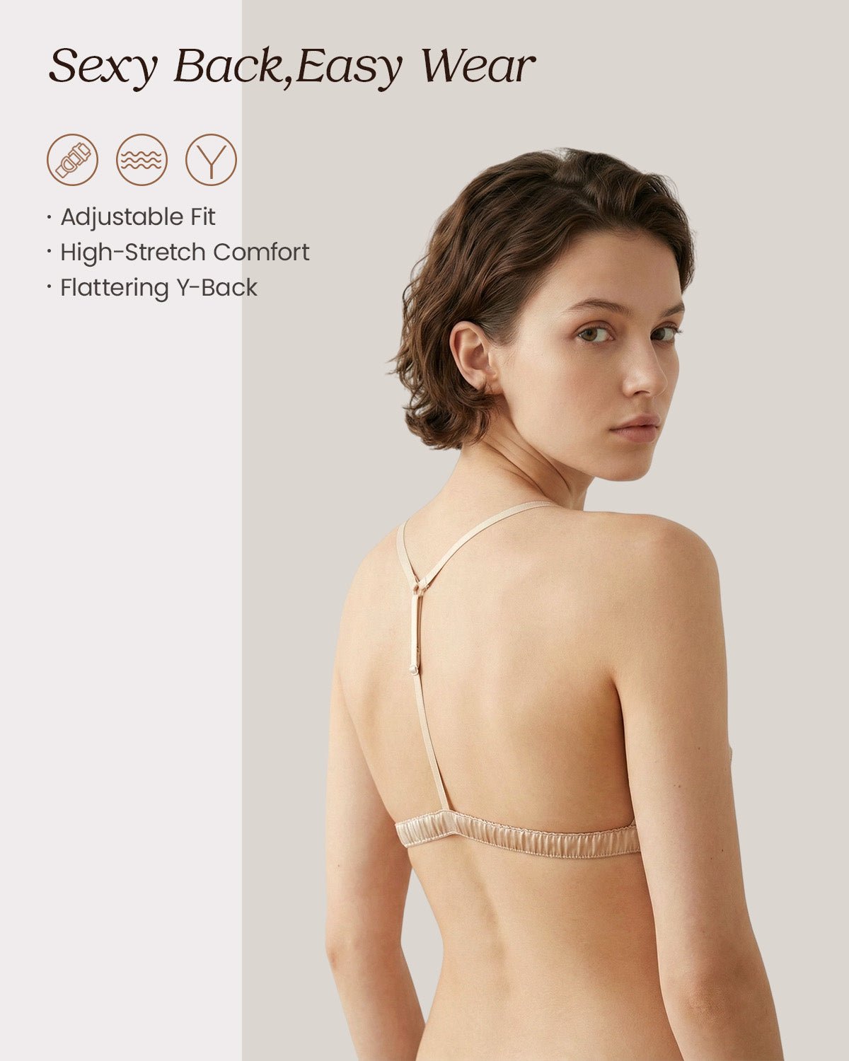 FEELITS BRA11 22 Momme Mulberry Silk Triangle Bralette – Front Closure, Wire-Free Y-Back Bra - FEELITS