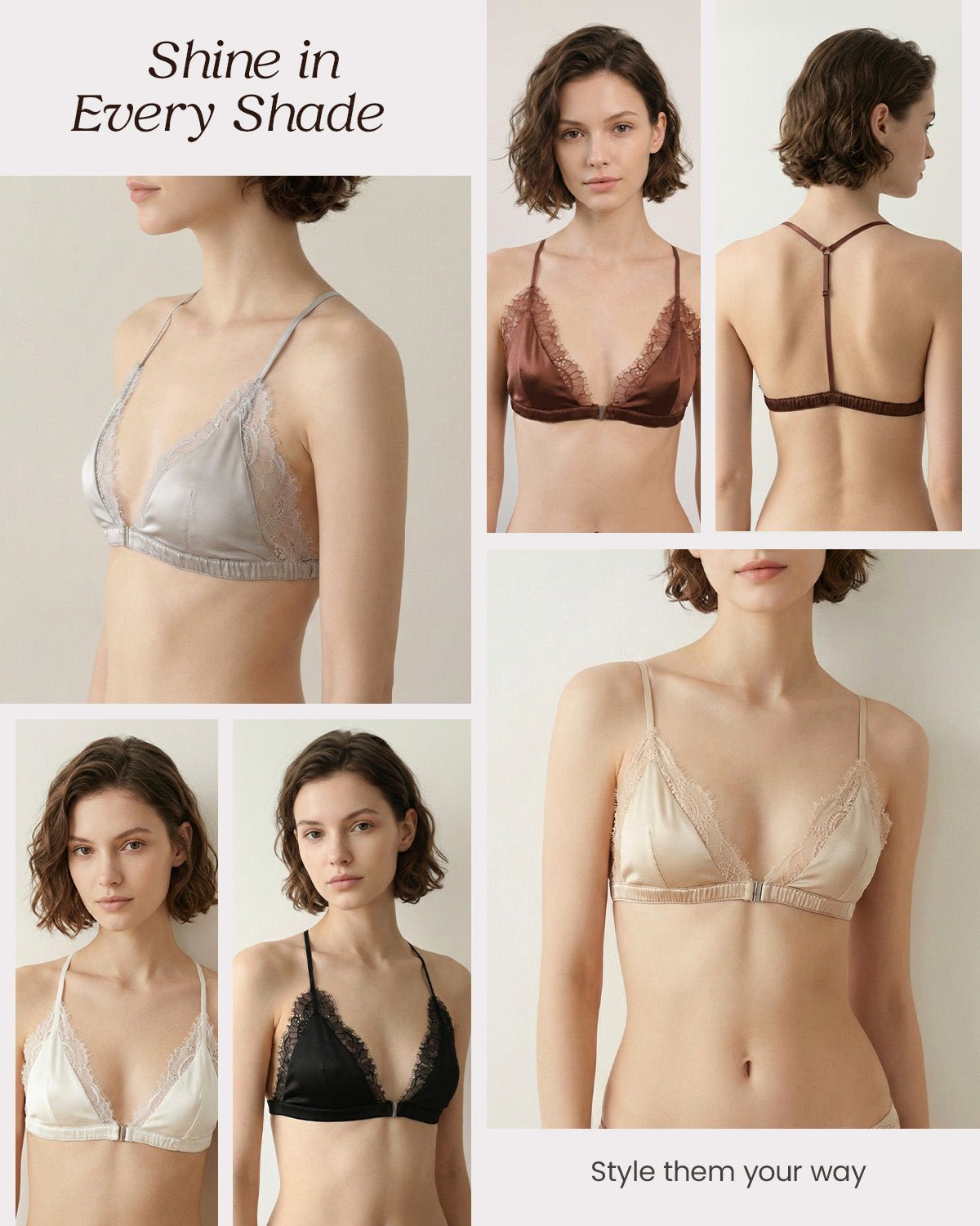 FEELITS BRA11 22 Momme Mulberry Silk Triangle Bralette – Front Closure, Wire-Free Y-Back Bra - FEELITS