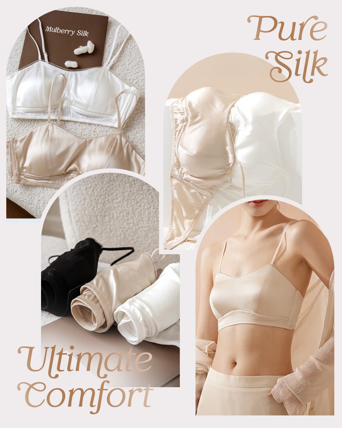 FEELITS BRA12 22 Momme Silk Padded Crop Top ¨C Adjustable Strap Mulberry Silk Camisole - FEELITS