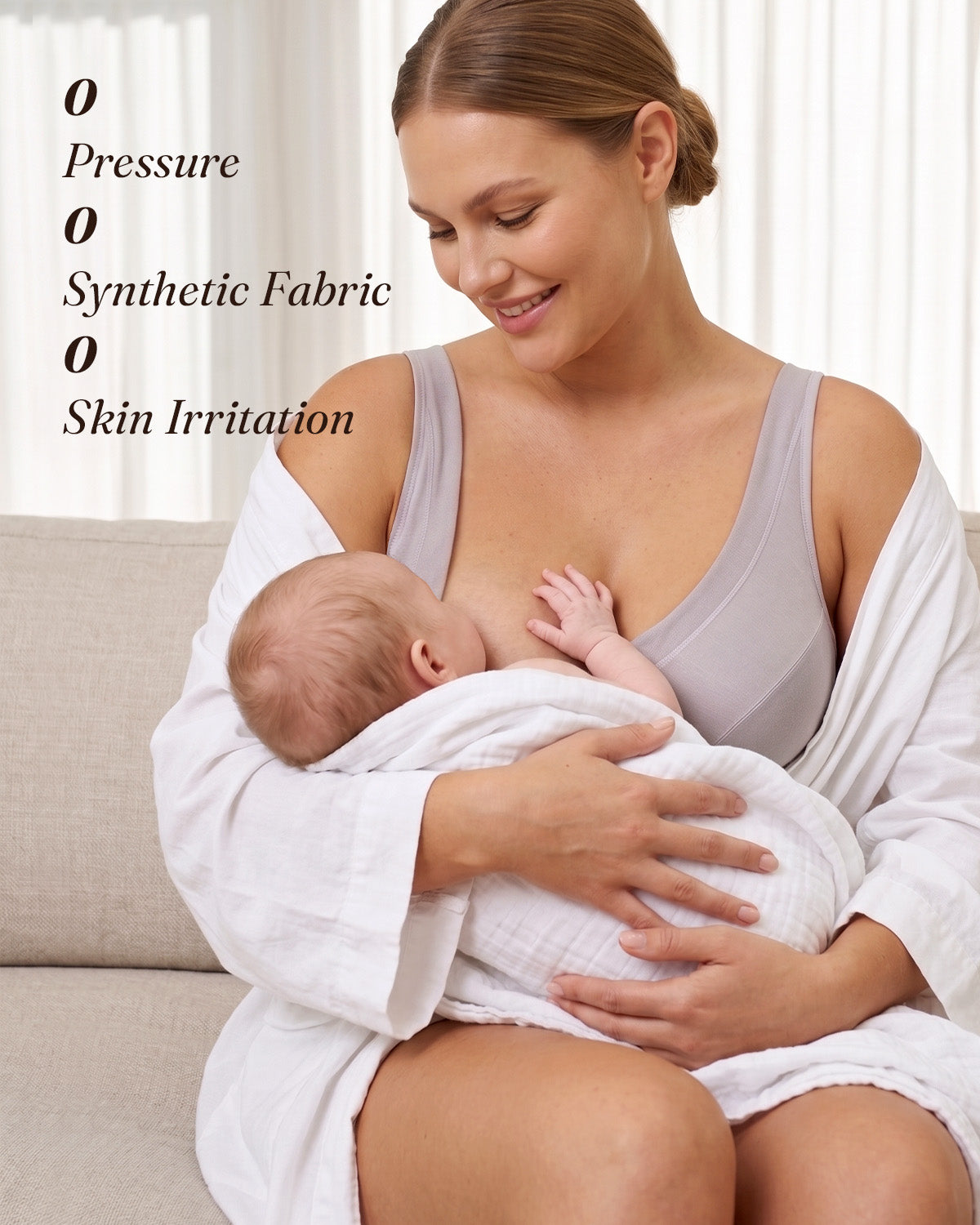 FEELITS BRA19 mulberry silk nursing bra - nursing lifestyle model view