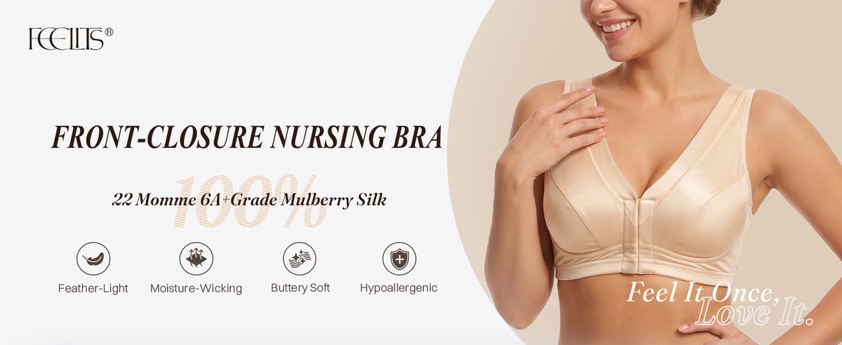 FEELITS BRA19 حمالة رضاعة من حرير التوت – فائقة النعومة، دون أسلاك وبإغلاق أمامي