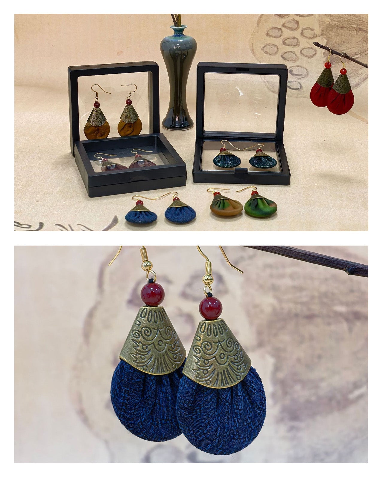 Feelits Handcrafted Gambiered Canton Silk & 925 Sterling Silver Earrings - FEELITS