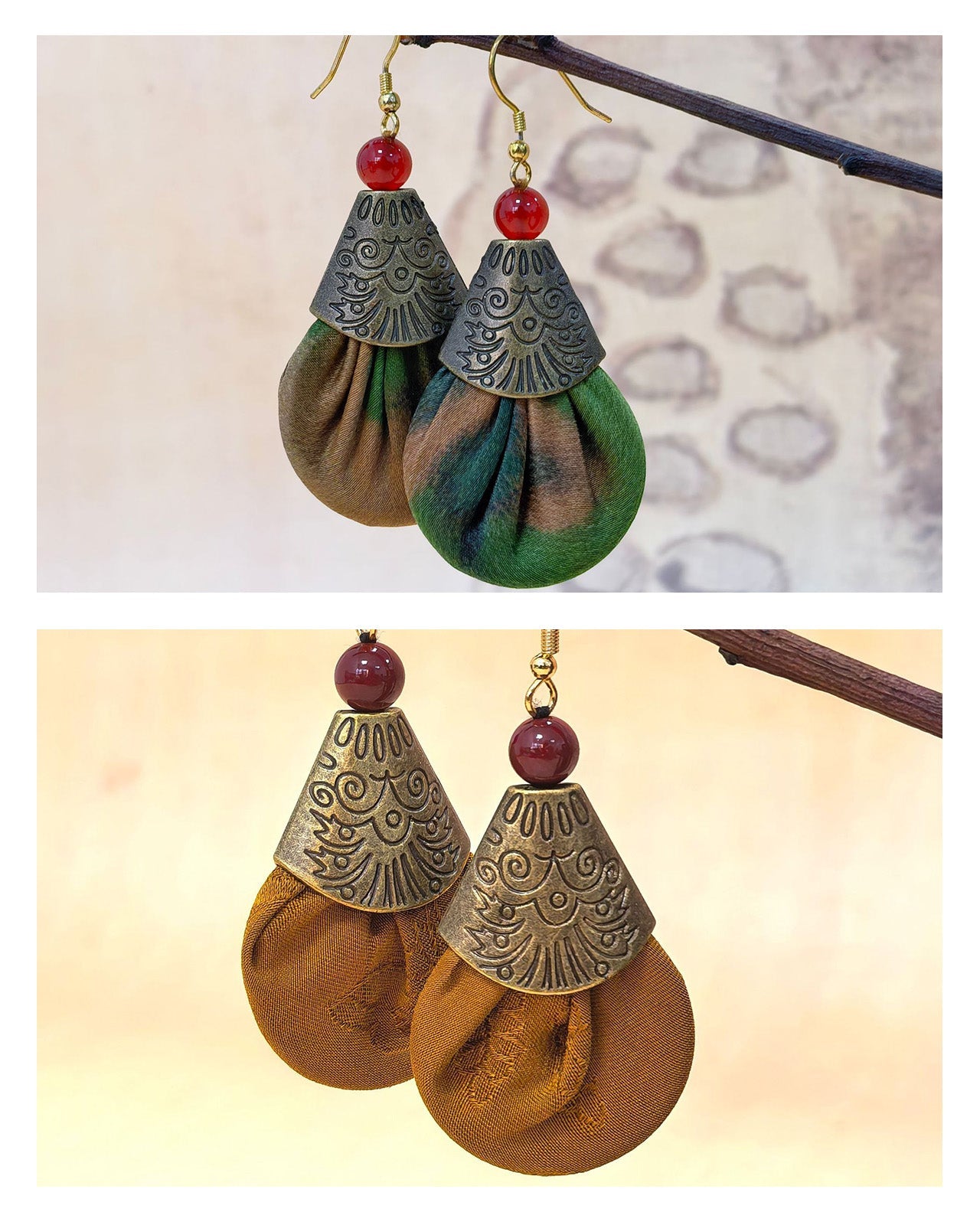 Feelits Handcrafted Gambiered Canton Silk & 925 Sterling Silver Earrings - FEELITS