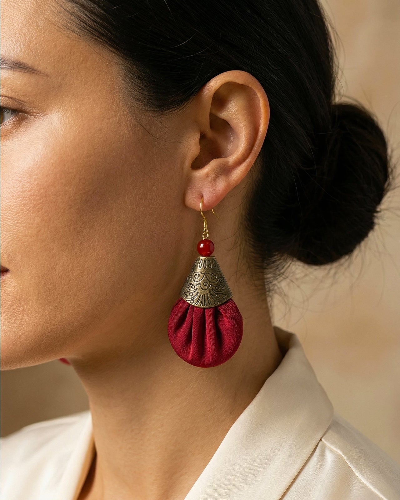 Feelits Handcrafted Gambiered Canton Silk & 925 Sterling Silver Earrings - FEELITS