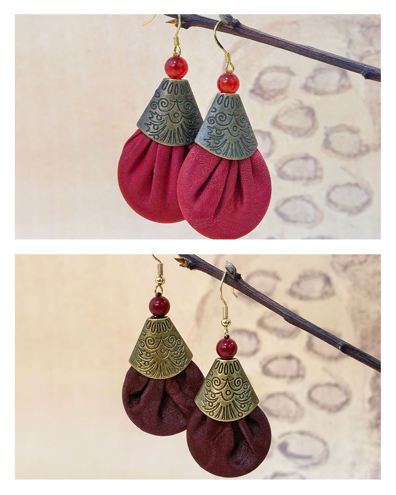 Feelits Handcrafted Gambiered Canton Silk & 925 Sterling Silver Earrings - FEELITS