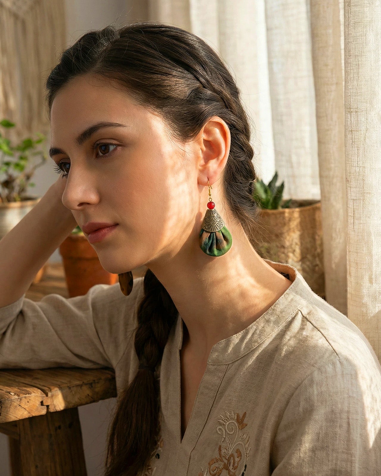 Feelits Handcrafted Gambiered Canton Silk & 925 Sterling Silver Earrings - FEELITS