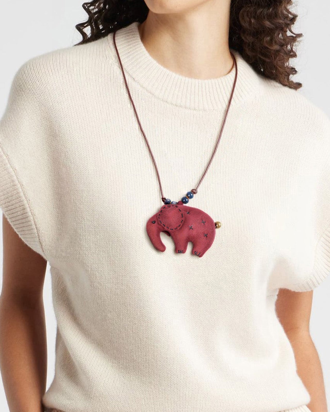 Feelits Handcrafted Gambiered Canton Silk Elephant Necklace - FEELITS