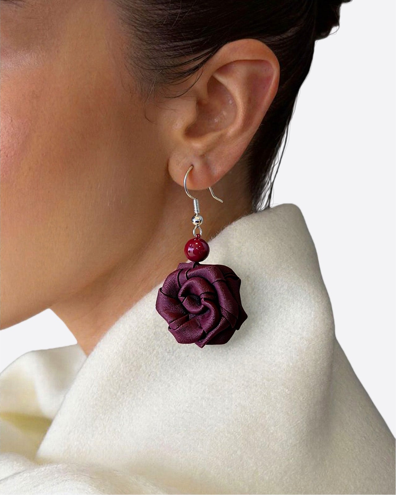 Feelits Handcrafted Gambiered Canton Silk Rose Earrings - FEELITS