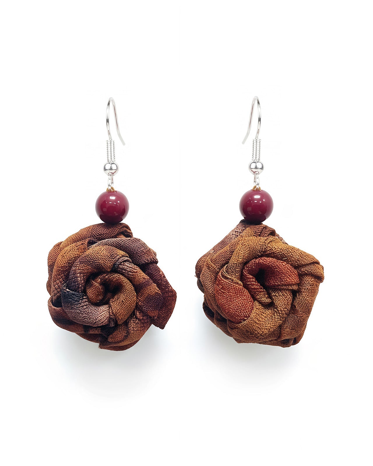 Feelits Handcrafted Gambiered Canton Silk Rose Earrings - FEELITS