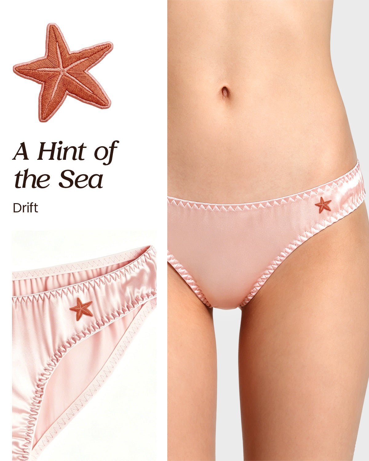 FEELITS KN12 Embroidered Silk Low - Rise Bikini Panties – 100% 6A Mulberry Silk, Ocean - Inspired Motifs - FEELITS