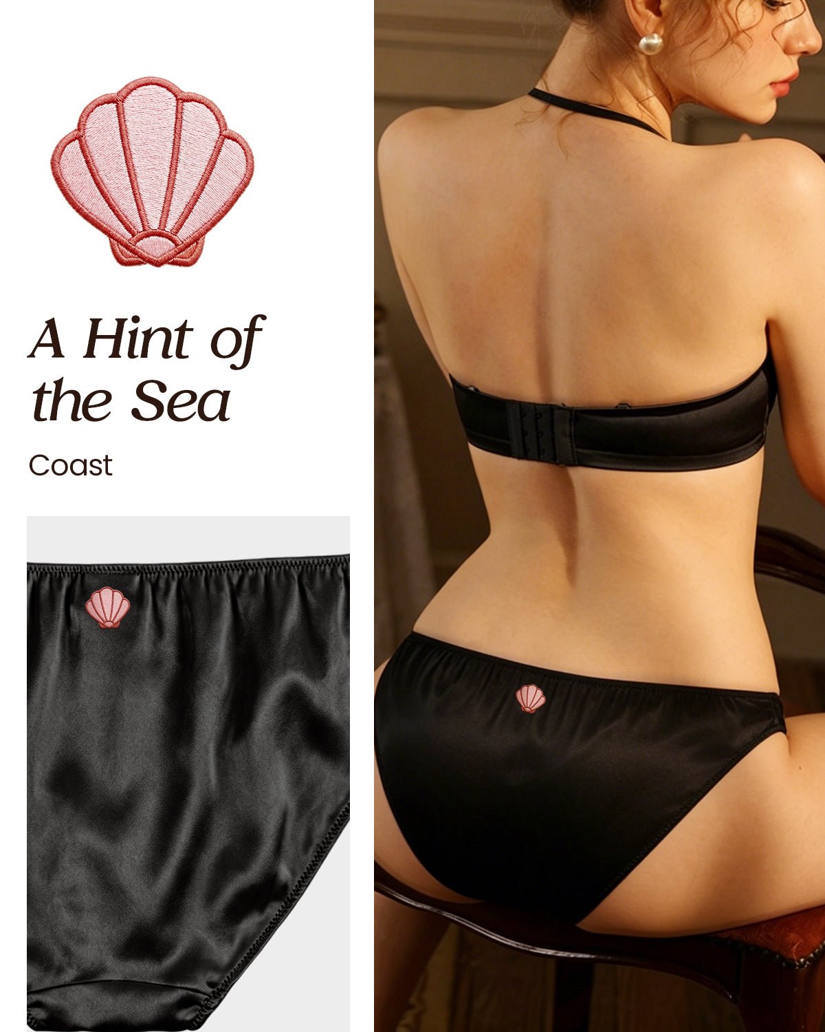 FEELITS KN13 Embroidered Silk High - Cut Bikini Panties – 100% 6A Mulberry Silk, Ocean - Inspired Motifs - FEELITS