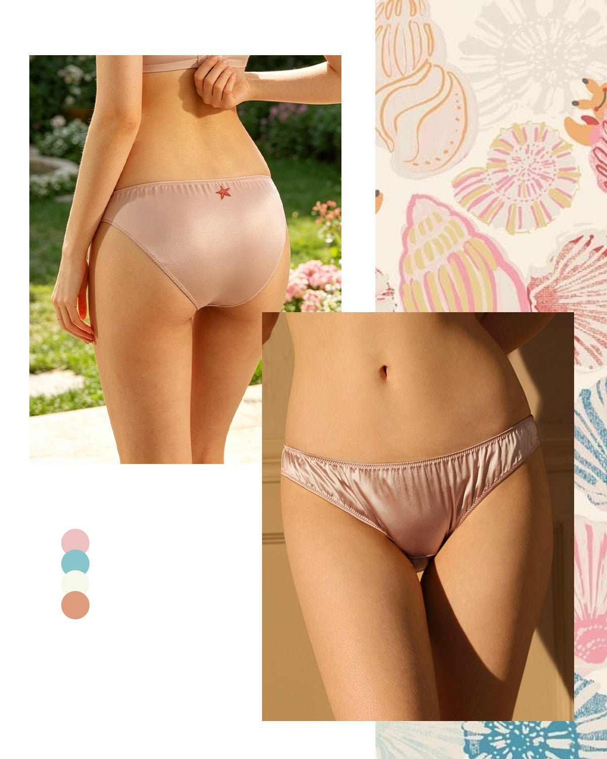 FEELITS KN13 Embroidered Silk High - Cut Bikini Panties – 100% 6A Mulberry Silk, Ocean - Inspired Motifs - FEELITS