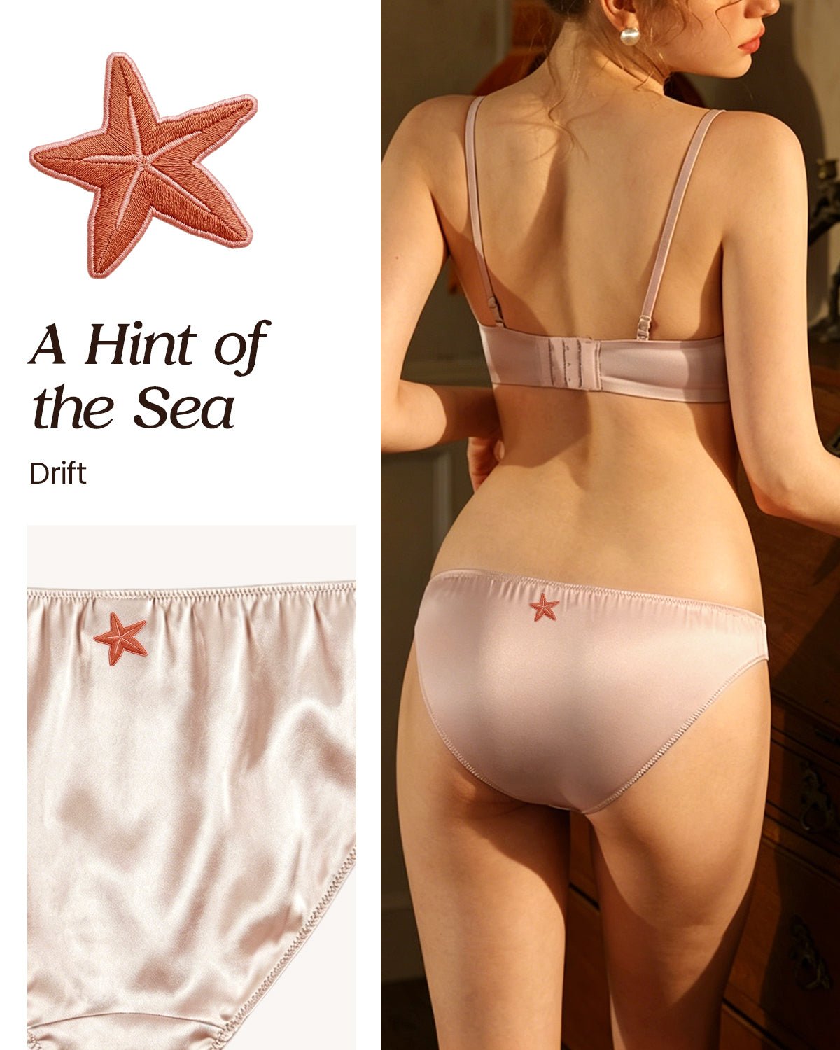 FEELITS KN13 Embroidered Silk High - Cut Bikini Panties – 100% 6A Mulberry Silk, Ocean - Inspired Motifs - FEELITS