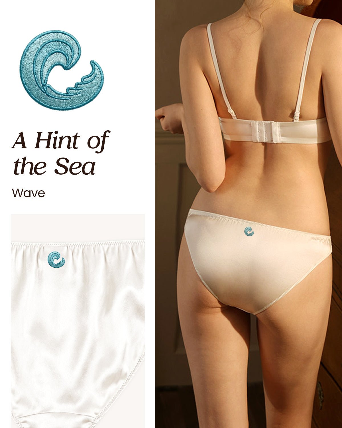FEELITS KN13 Embroidered Silk High - Cut Bikini Panties – 100% 6A Mulberry Silk, Ocean - Inspired Motifs - FEELITS