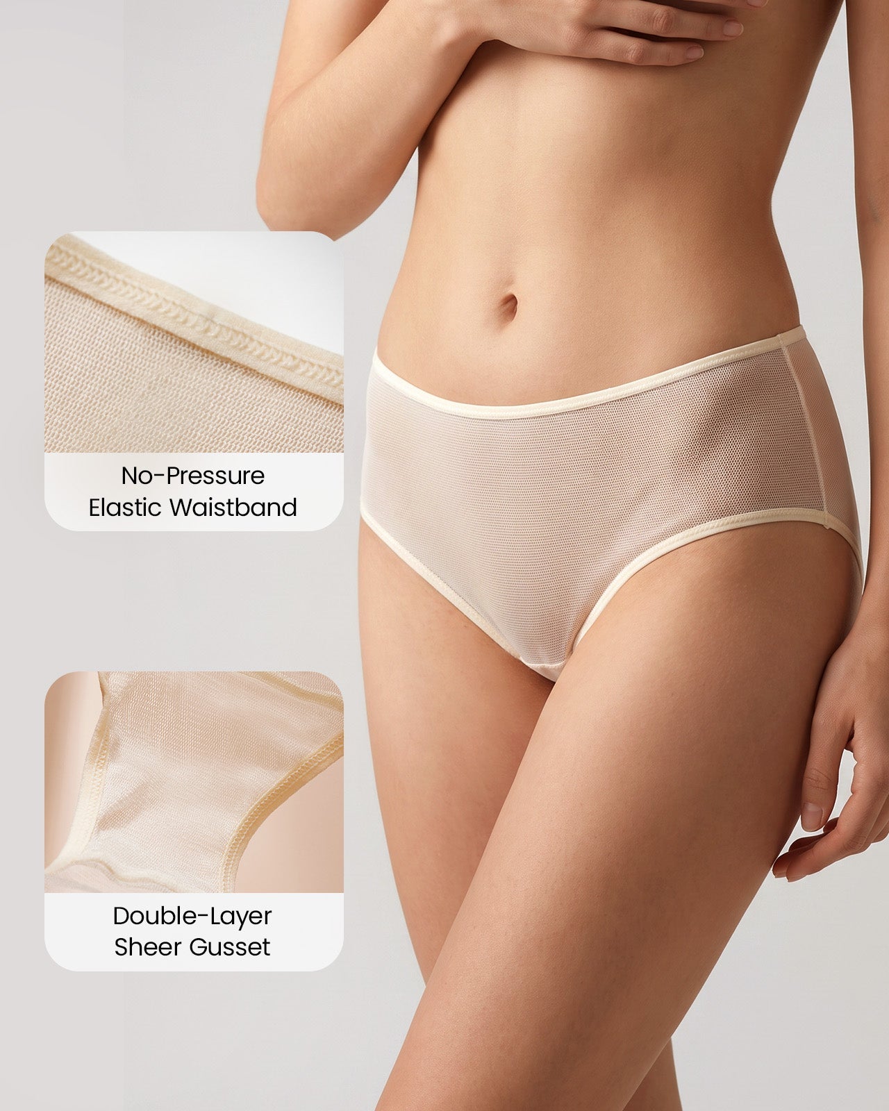 FEELITS KN29 Sheer High-Cut Silk Bikini Hipster Panties - 100% Mulberry Silk, Breathable & Ultra-Soft - FEELITS