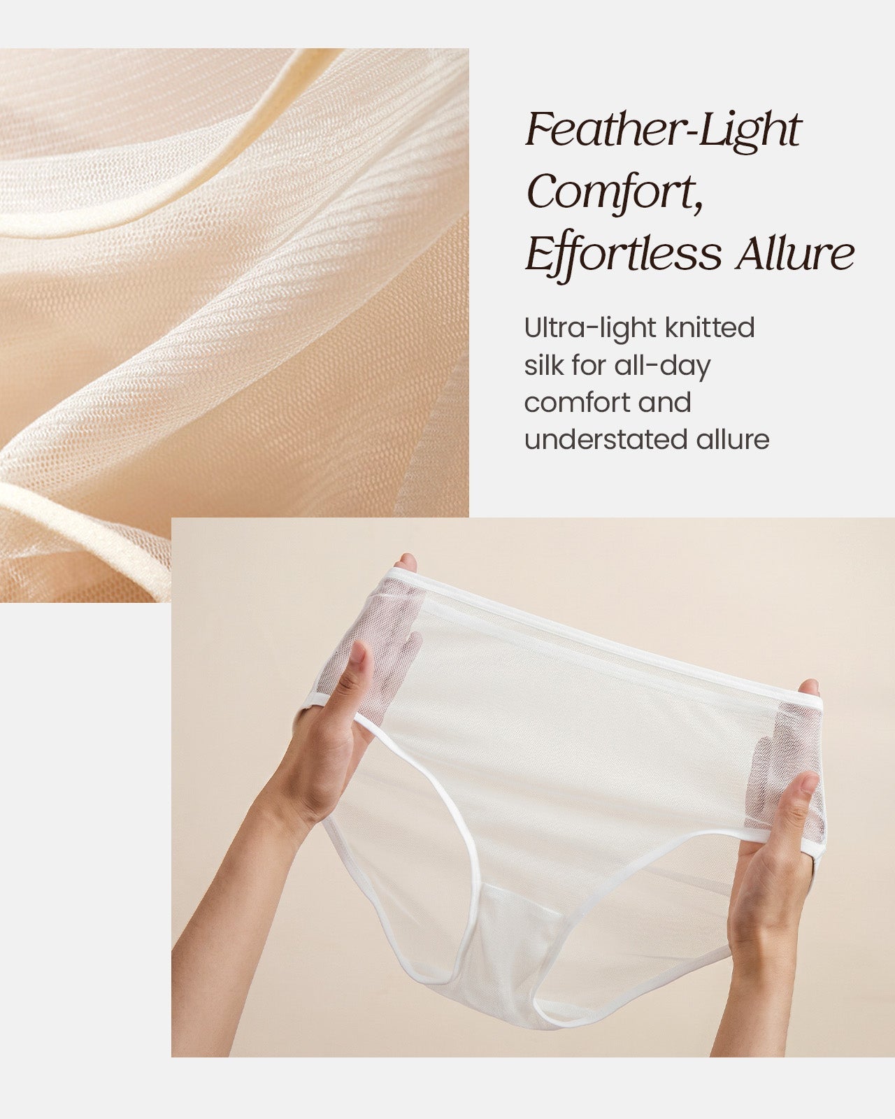 FEELITS KN29 Sheer High-Cut Silk Bikini Hipster Panties - 100% Mulberry Silk, Breathable & Ultra-Soft - FEELITS