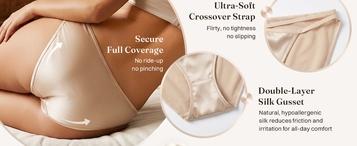FEELITS KN32 Women’s Mulberry Silk Bikini Panties – Ultra Soft, Criss-Cross