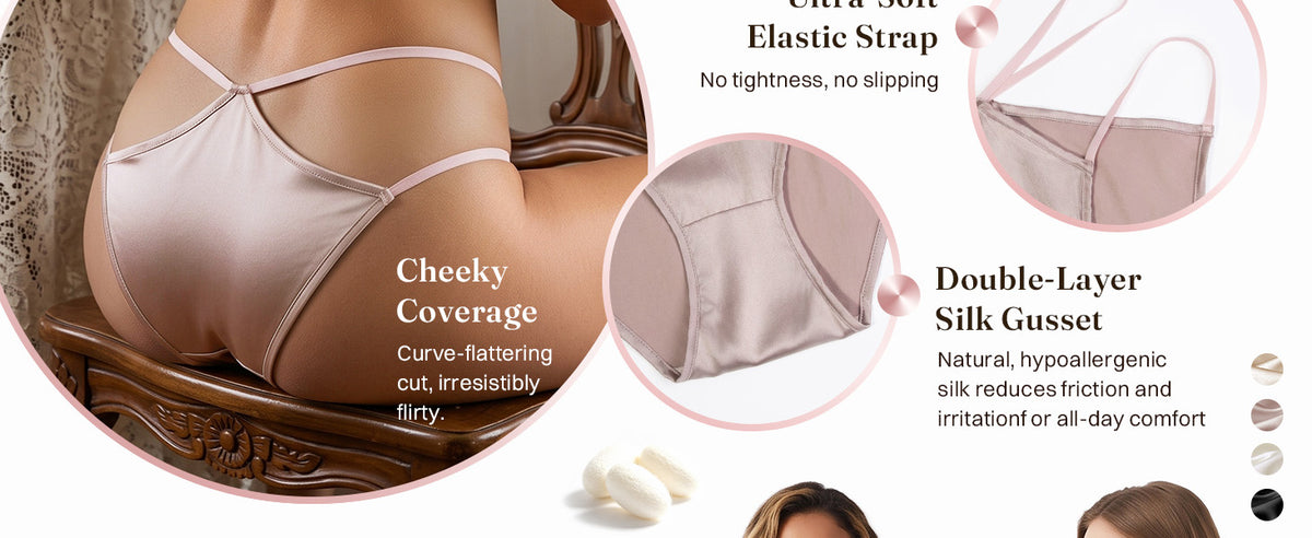 FEELITS KN33 Women’s Mulberry Silk Bikini Panties – Ultra Soft, Strappy & Cheeky