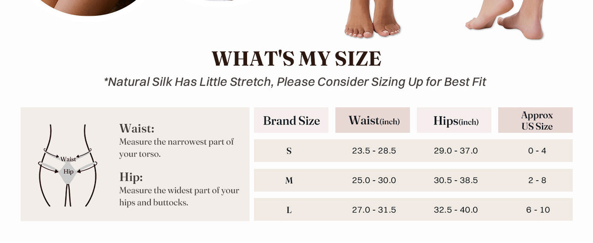 FEELITS KN33 Women’s Mulberry Silk Bikini Panties – Ultra Soft, Strappy & Cheeky — Size chart