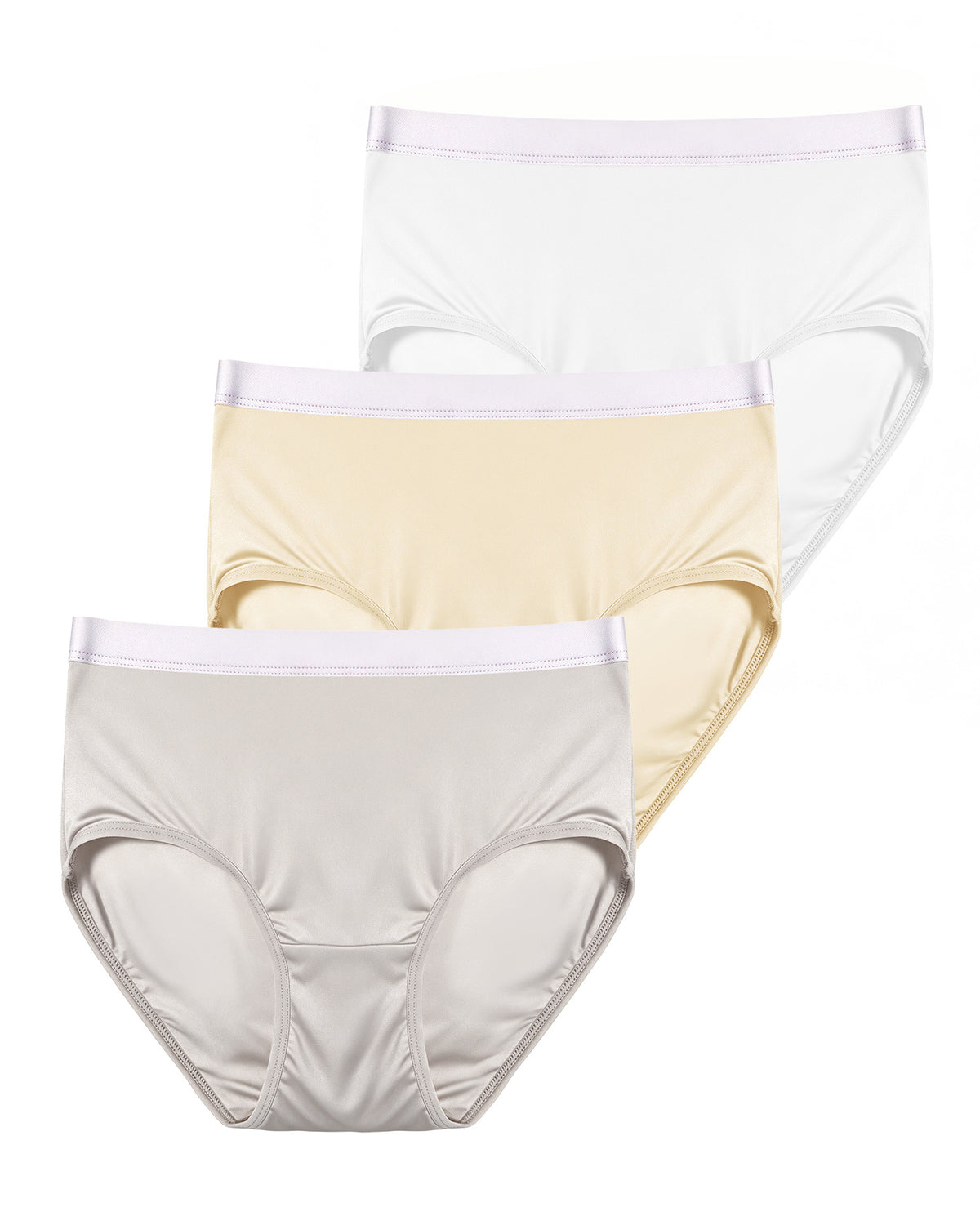 KN38 silk bikini panties, Silver Grey, White and Champagne 3-Pack | FEELITS