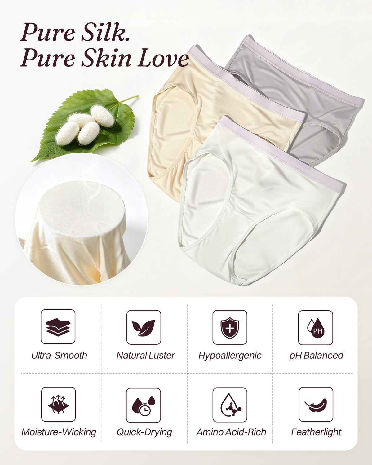 KN38 silk bikini panties, Mulberry silk fabric features | FEELITS