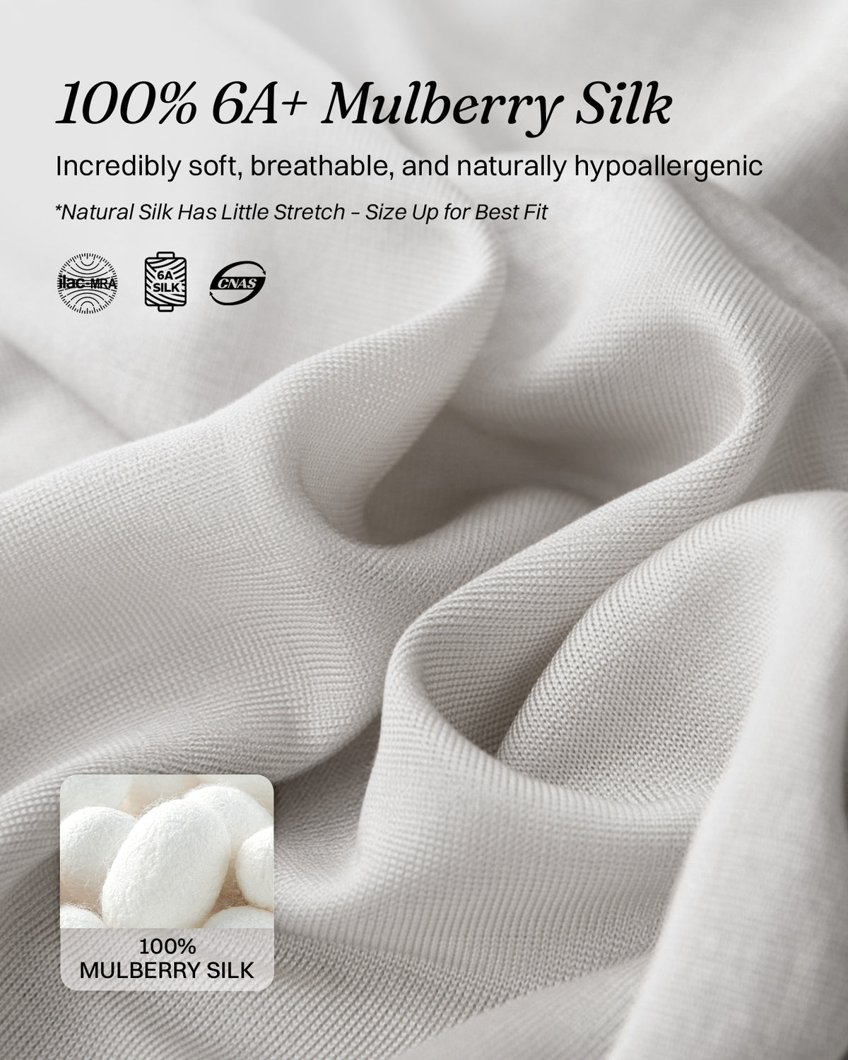 KN38 silk bikini panties, Silver Grey mulberry silk fabric detail | FEELITS