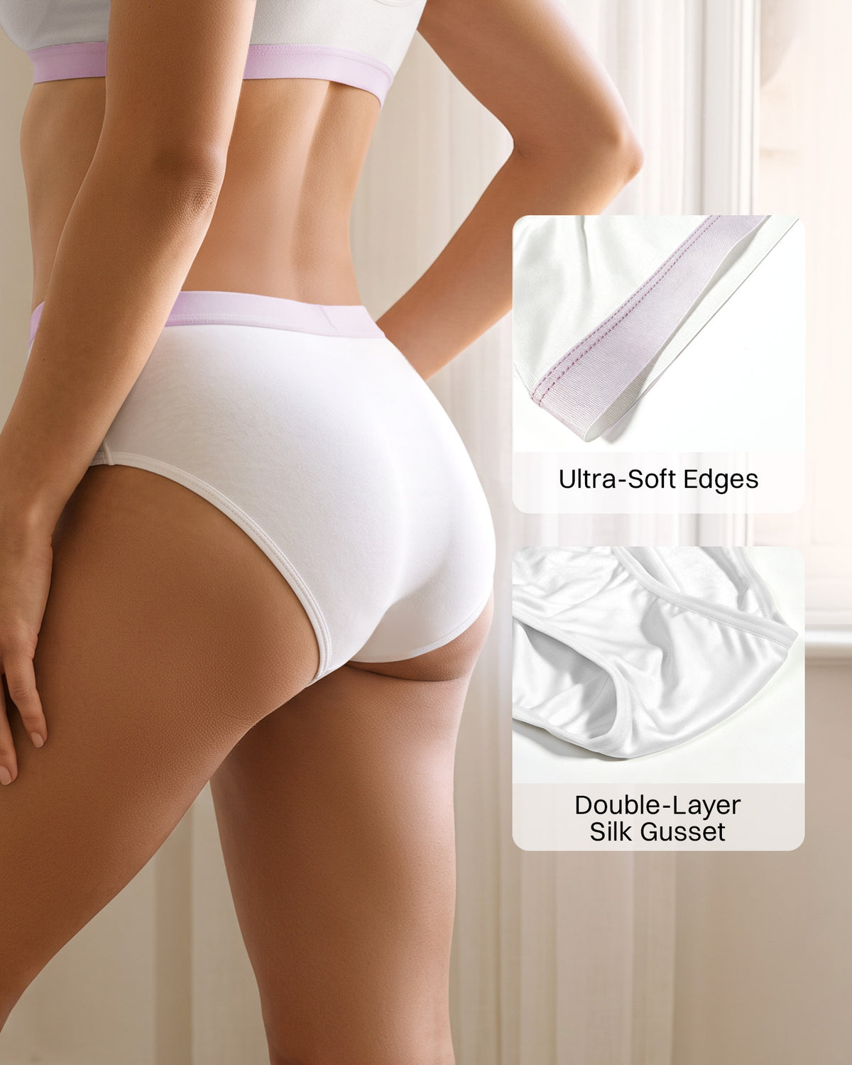 KN38 silk bikini panties, White soft waistband and double-layer gusset | FEELITS