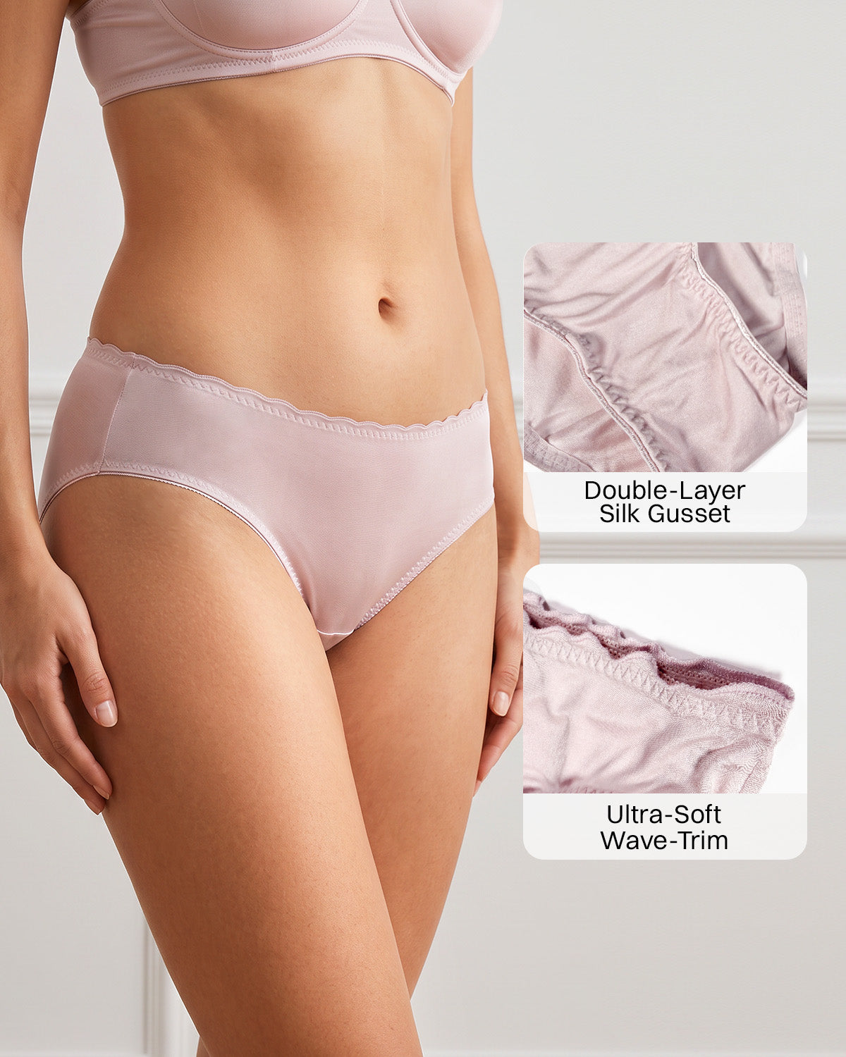 FEELITS KN39 Low-Rise Silk Brief Panties – Wave-Trim Waistband & Full Coverage