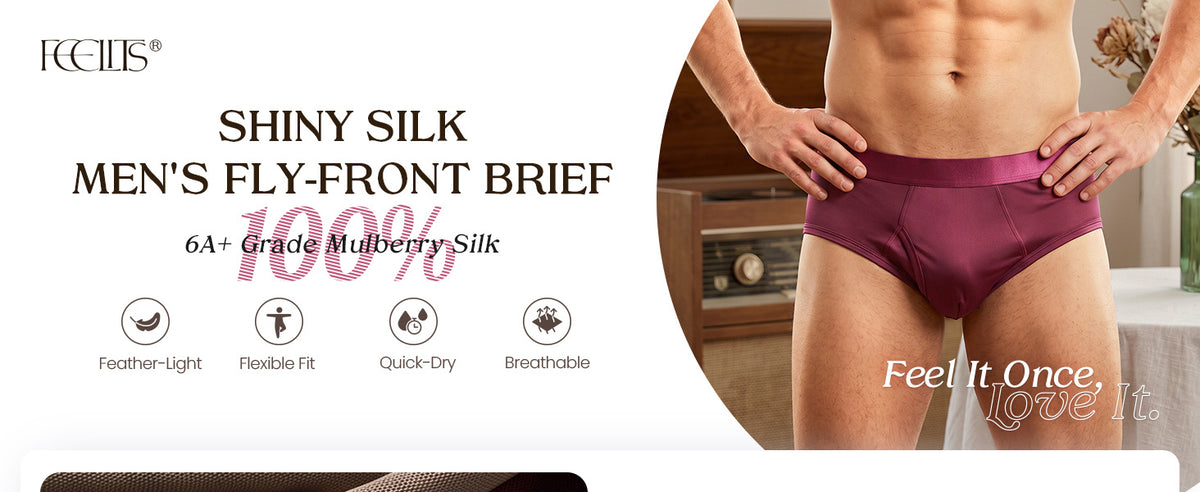 FEELITS KNM08 Slip de seda de morera para hombre – Ultrasuave, con abertura frontal